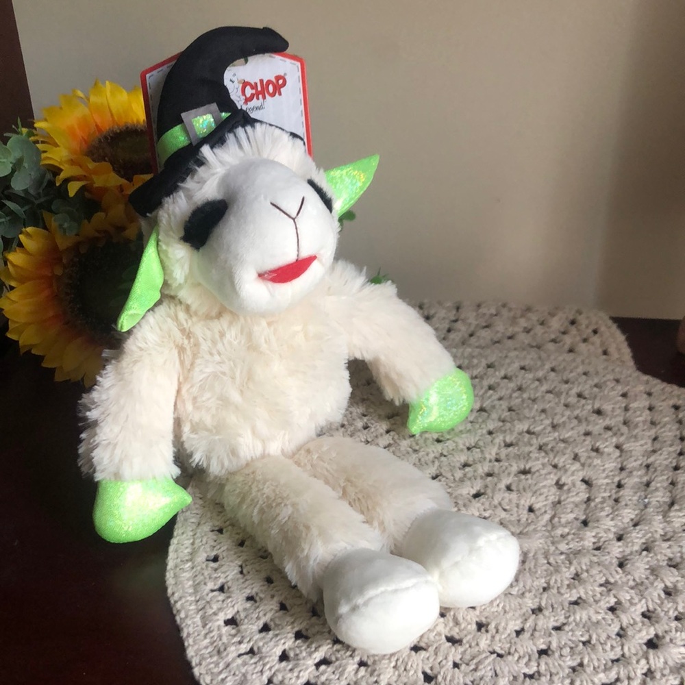 HALLOWEEN Plush LAMB CHOP Dog Toy with Witch Hat